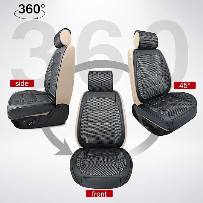2 Pack Black Ventilated Cooling Car Seat Covers for Summer | 3D Air Mesh, PU Leather, Breathable, with Storage pocket, Non-slip, Universal Fit for Car Truck SUV, Easy to Install - Image 6