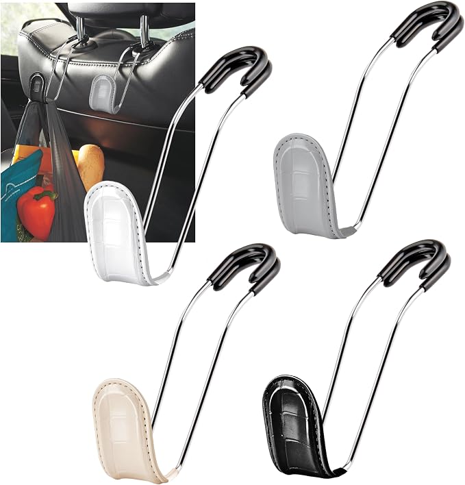 High Road Car Hooks for Purses and Bags with Faux Croc Leather - Unbreakable Car Seat Hooks for Large Purse Straps and Bags up to 40 lbs - Secure Attachment Fits All Metal Headrest Hook Posts, 4-Pack by HighRoad
