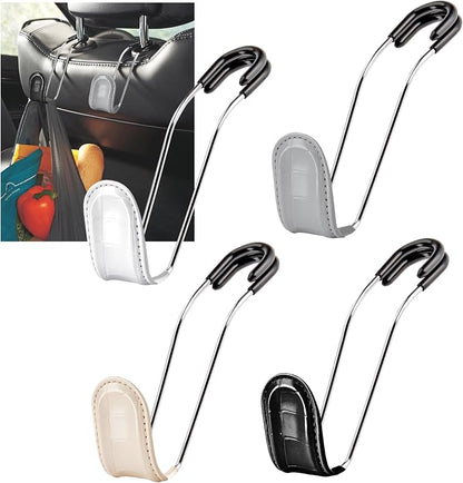 High Road Car Hooks for Purses and Bags with Faux Croc Leather - Unbreakable Car Seat Hooks for Large Purse Straps and Bags up to 40 lbs - Secure Attachment Fits All Metal Headrest Hook Posts, 4-Pack by HighRoad