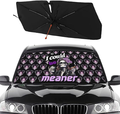 Socira I Could Be Meaner Funny Skull Car Windshield Sunshade Umbrella | Foldable Umbrella Sun Shade Windshield Cover Sunshade Car Accessories Blocks Uv Rays Keeps Cool (57" X 30") by Socira