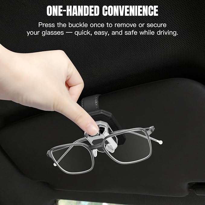 2PCS Sunglass Holder for Car Visor, Faux Leather Eyeglass Holder Clip for Car Sun Visor Organizer, Universal One Handed Operation Sun Glass Hanger, Car Interior Accessories for Women Man - Image 2