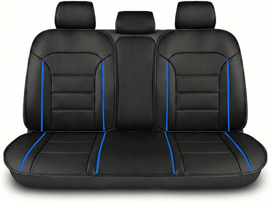 FH Group Back Seat Faux Leather Car Seat Cover - Universal Fit, Rear Seat Covers for Cars with Rear Split Bench, Car Seat Cushions for SUV, Sedan, Van Black by FHGroup