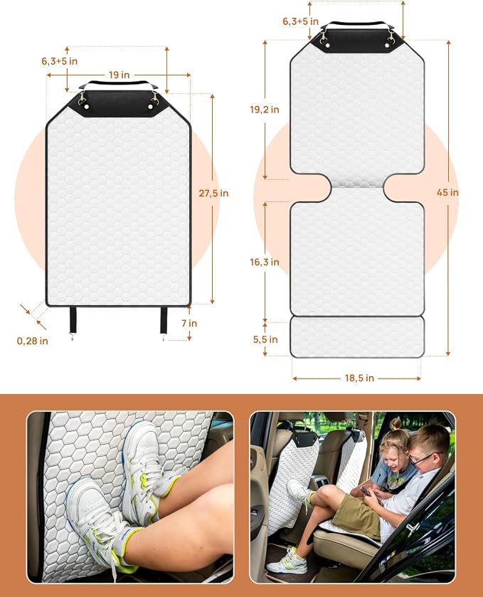 Set Seat Back Organizer & Car Seat Protector Hexy Waterproof & Non-Slip Protector for Child Car Cushion for Leather and Fabric Seats (White Set 2) - Image 5