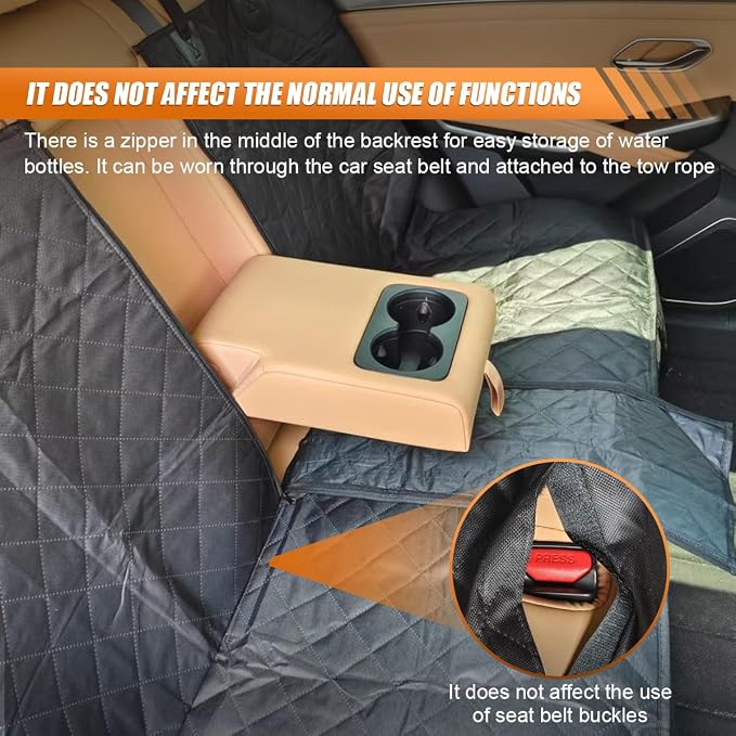 Car Back Seat Cover for Dog, 53" Pet Bench Backseat Cover, Black | Waterproof Nonslip Car Seat Protector for Pet Kids for Cars SUVs Trucks - Image 4