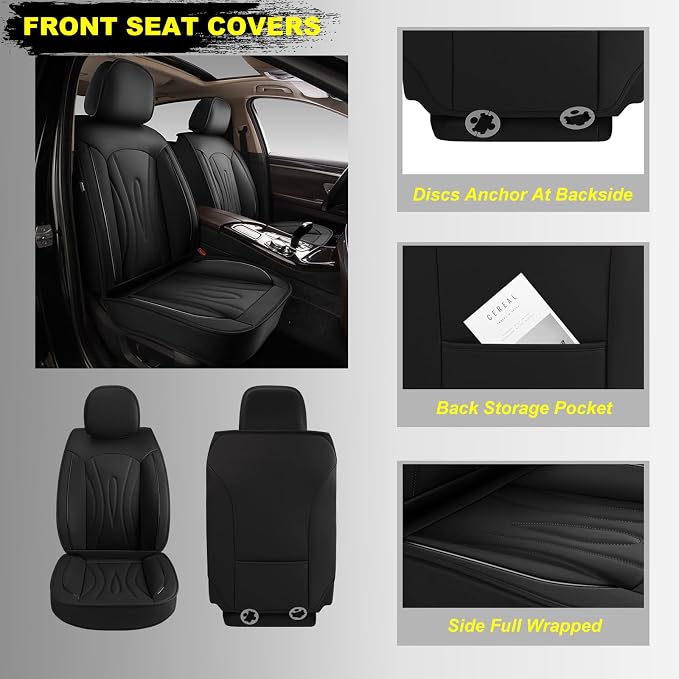 Front Seat Covers for Subaru Forester 2007-2026 2027 Faux Leather | Waterproof Breathable Scratch Resistant 360° Wrap Airbag Compatible Easy Clean (2 Seats,Black ) - Image 3