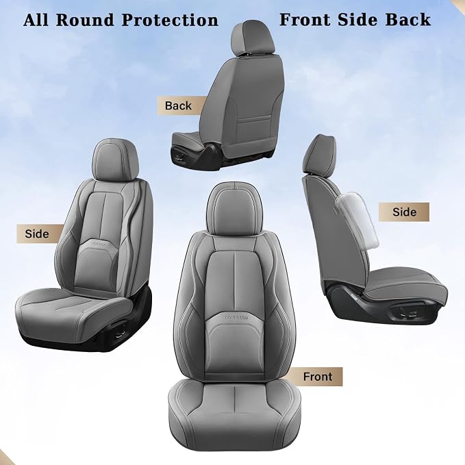 Coverado Seat Covers, Car Seat Covers Front Seats, Premium Nappa Leather Seat Covers for Cars, Waterproof Car Seat Protector with Lumbar Support, Front Seat Covers Universal Fit for Most Cars (Gray) - Image 6