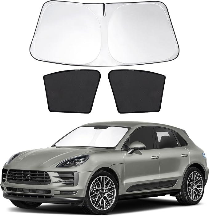 3PCS Car Window Shades Front Windshield Sun Shade Foldable Window Shade Custom Fit for 2014-2019 Porsche Ma-can Accessories Car Shades for Front Windows Anti-UV Rays Block Heat by FannycCargoCover
