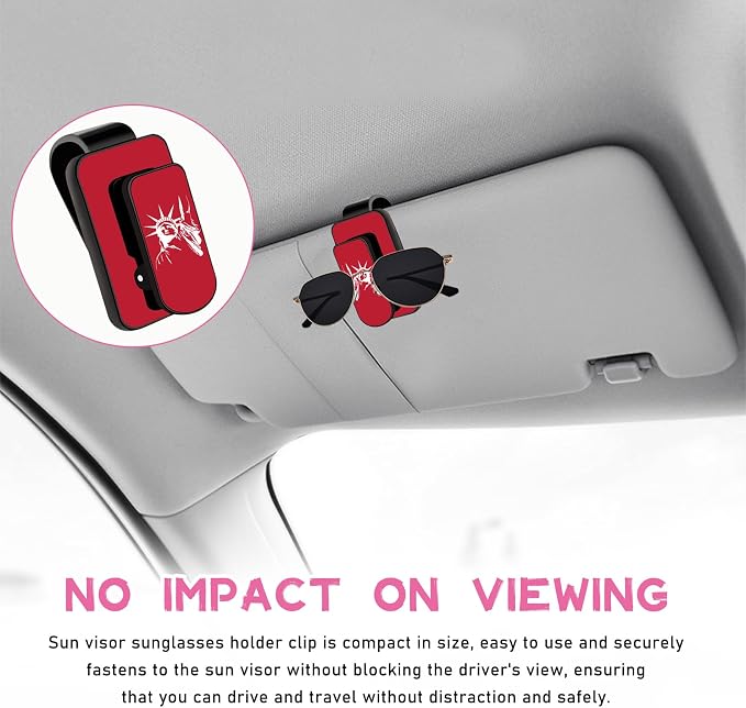 Ohleats Sunglasses Holder for Car Sun Visor, Statue of Liberty Metal Auto Eyeglass Hanger Clip, Multi-Function Ticket Card Clip Eyeglasses Mount, Car Accessories for Men Women (Red) - Image 4