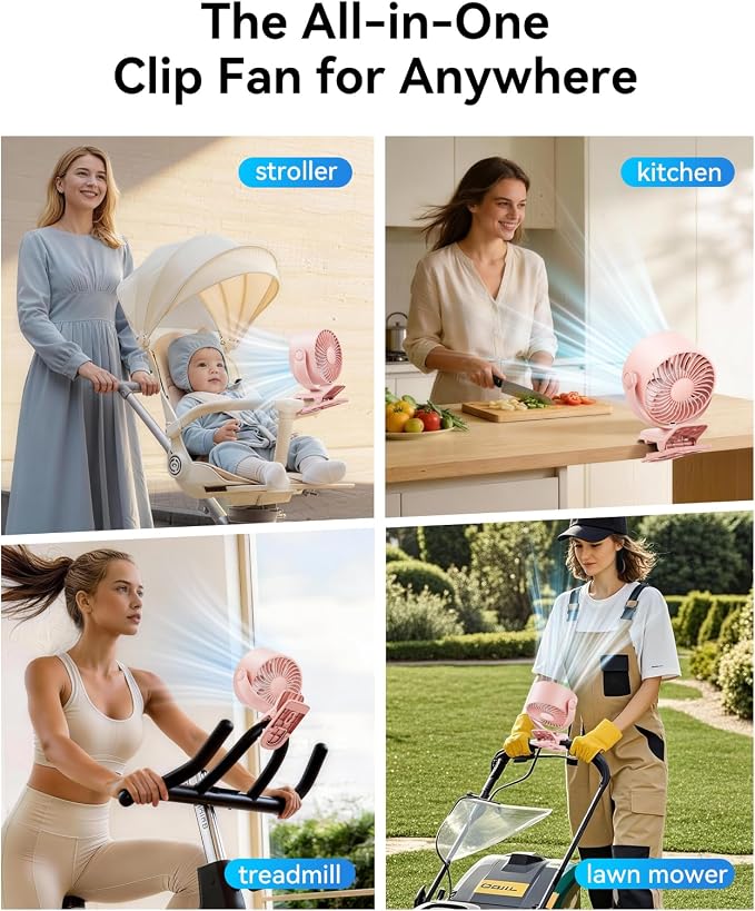 KIMMOO Portable Clip on Fan, 100-Speed Rechargeable USB Fan with LED Display, 360° Rotation & Strong Airflow Desk Fan, Up to 17 Hours Small Battery Fan for Outdoor Travel Camping Treadmill Car (Pink) - Image 9