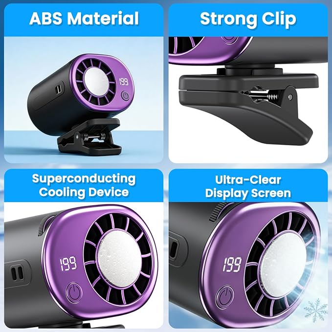 2026 Car Clip on Fan Air Conditioner with Led Display - 360° Rotation Stroller Mini Clip Fan Portable Personal Clip-On Air Conditioner for Shirt Silent Rechargeable Exhaust for Kitchen (Pink) - Image 6