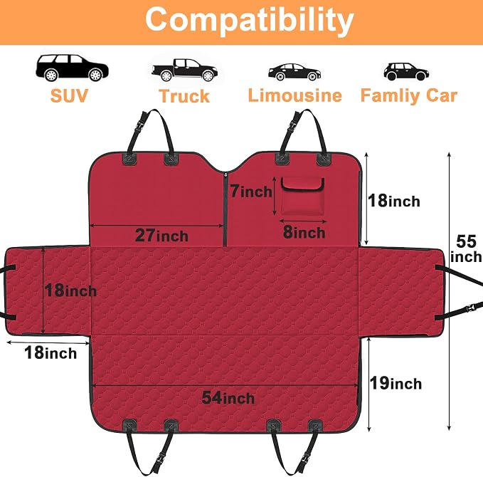 Mancro Dog Car Seat Cover, Waterproof Back Seat Pet Cover for Dogs, Red | 600D Heavy Duty, Scratch-Resistant Back Seat Pet Cover for Dogs with PVE Nonslip Underside, Fits for Sedan, Trucks and SUVs - Image 6