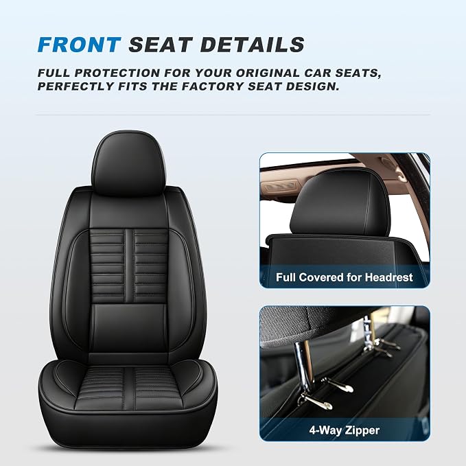 Fit for Acura TL Seat Covers 2004-2014 Front Set | Faux Leather Waterproof Car Seat Covers, Airbag Compatible with Lumbar Support Anti-Slip Design, 2 Seater Black - Image 3