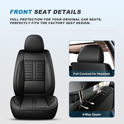 Fit for Honda Civic Seat Covers 2003-2026 Front Set | Faux Leather Waterproof Car Seat Covers, Airbag Compatible with Lumbar Support Anti-Slip Design, 2 Seater Black - Image 3