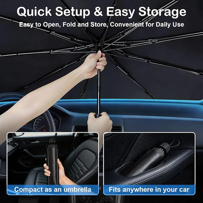 Windshield Sun Shade Umbrella, Foldable Car Windshield Sun Shade Cover, 56" x 31" UV & Heat Insulation Car Sun Shade, Universal Fit for Sedans, SUVs & Trucks - Image 3