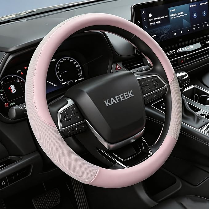 KAFEEK Pink Steering Wheel Cover Women, Cooling Ice Silk, Universal 15 Inch | Microfiber Leather, Ultra Breathable Mesh, Anti-Slip, Heat Resistant Summer Cool, Cute Car Accessories by KAFEEK