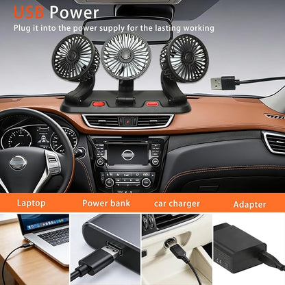 Portable 3-Head Car Cooling Fan-360°Rotation,2 Speeds, Dashboard Fans for SUV/RV/Truck/Sedan/Office,USB Powered (3-Head 5V) - Image 4