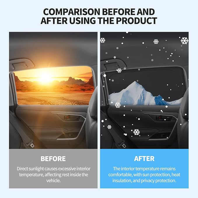 2 PCS Car Rear Side Window Shades for 2019-2025 Toyota RAV4 | Sun Shades with Breathable Mesh Accessories, UV & Heat Blocking Privacy Covers for Baby, Travel, Camping - Image 3