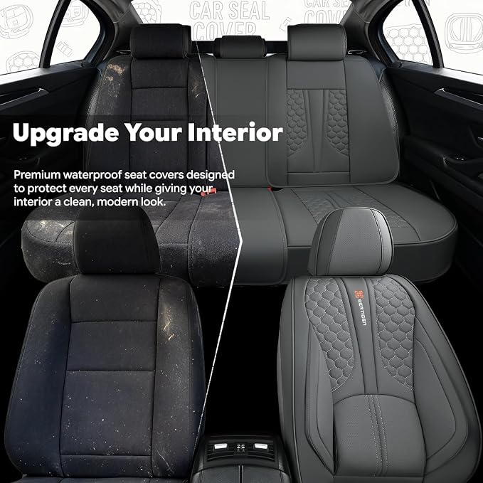 Full Set of Dark Gray Genuine Leather Seat Covers, Universal Fit | Four-Layer Anti-Slip Design with Lumbar Support - Image 8