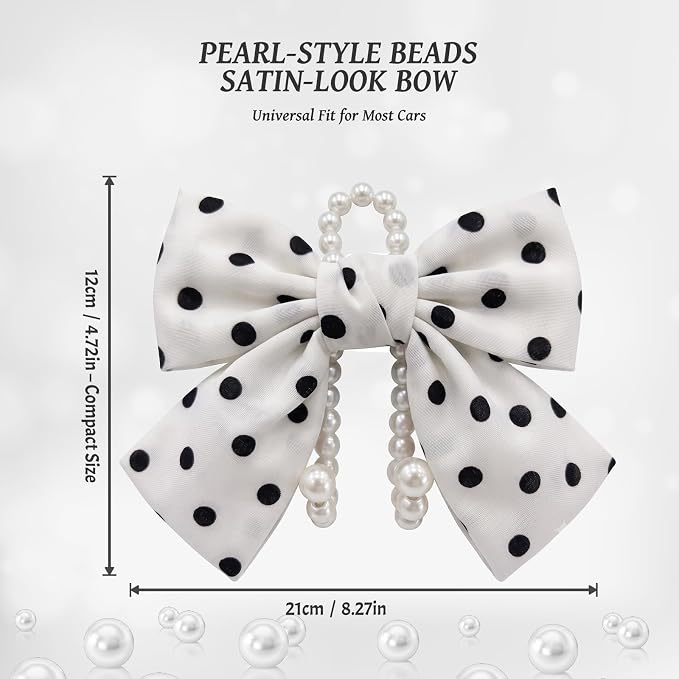 2 PCS Bow Pearl Car Seat Headrest Hook – Cute Purse Hook for Car, Girly Interior Decoration Accessories Hook Hanger, Seatback Holder for Purses & Bags, Elegant Car Organizer (White Polka Dot) - Image 3