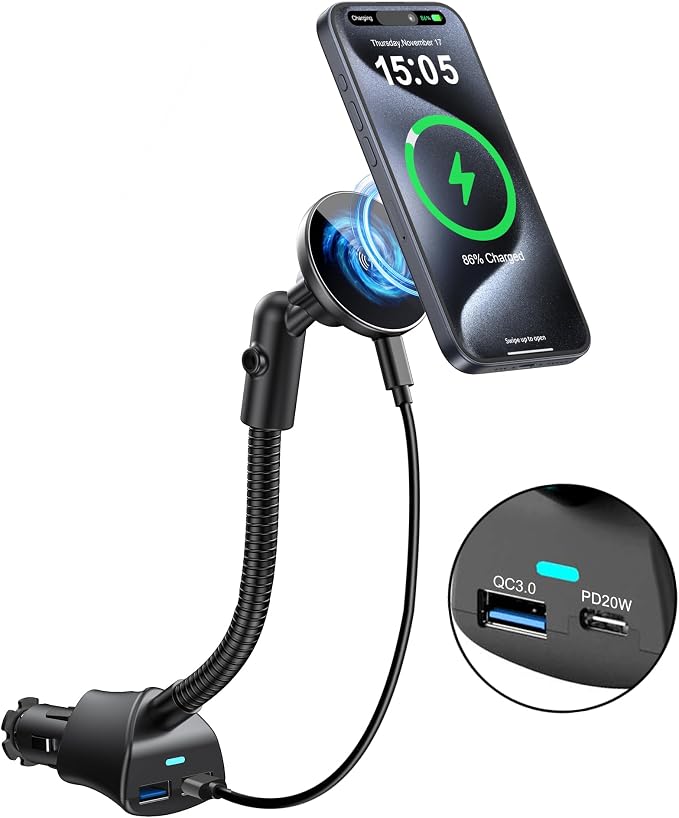 for 15W MagSafe Car Charger, Strong Magnet, Dual PD&QC Ports, Vent Mount | For 15W MagSafe Car Charger, Cigarette Lighter Magnetic Mount, Dual PD&QC Fast Charging Ports for iPhone 17 16 15 Pro Max by Unknown