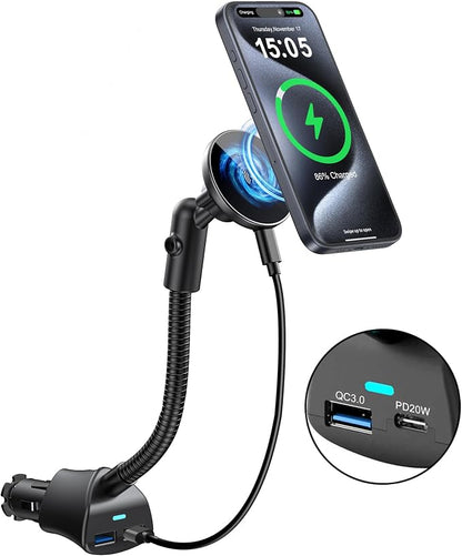 for 15W MagSafe Car Charger, Strong Magnet, Dual PD&QC Ports, Vent Mount | For 15W MagSafe Car Charger, Cigarette Lighter Magnetic Mount, Dual PD&QC Fast Charging Ports for iPhone 17 16 15 Pro Max by Unknown