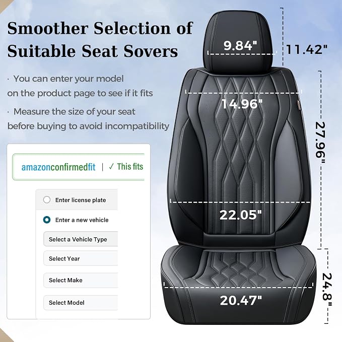 Coverado Front Seat Covers, Car Seat Protector, Waterproof Nappa Leather Cushion, Fit for Most Sedans SUV Pick-up Truck-Black - Image 5