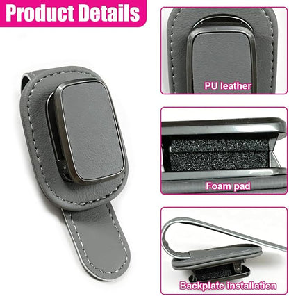 Car Sunglass Holder, Leather Car Sun Visor Eyeglasses Clip with Anti-Scratch Soft Padding, One-Handed Operation Auto Interior Glasses Organizer for Most Cars, Trucks, SUVs (Gray) - Image 3