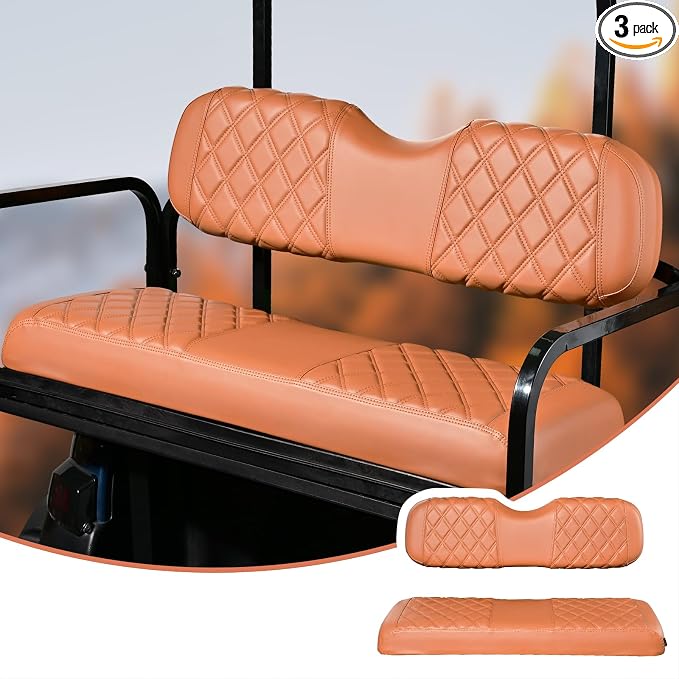 NOKINS Golf Cart Seat Covers Fits Aftermarket Standard Rear Seat Cushion | Fit for Club Car Precedent/DS/EZGO RXV/TXT/Yamaha Drive, No Stapler, Multiple Colors&Breathable (All Brown) by NOKINS-GolfCartPartsFactory