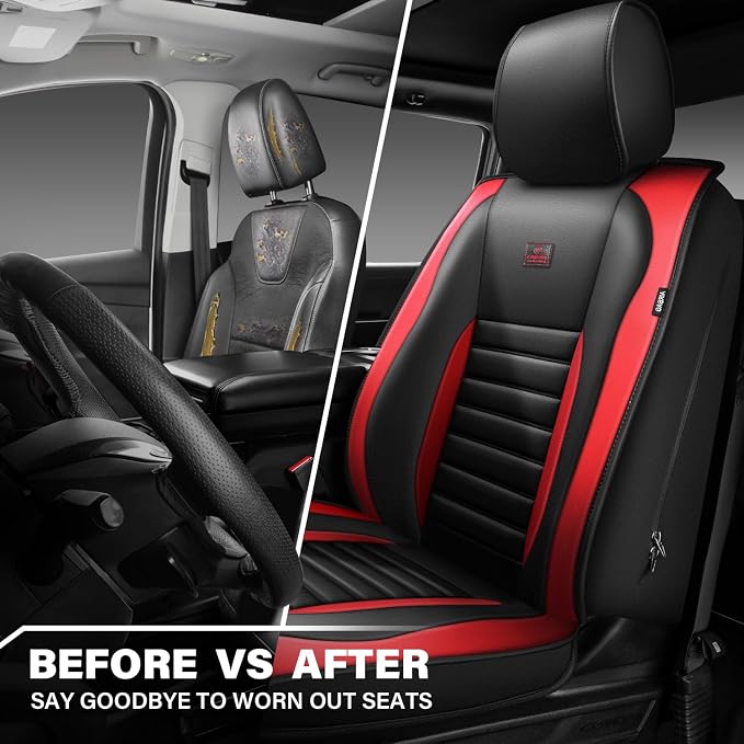 CAR PASS Nappa Leather Car Seat Covers Front Seats, Luxury Seat Protector for Cars, Waterproof Anti-Slip Seat Cushion Armrest Compatible Airbag Universal for Sedan SUV Pick-up Truck Auto, Black Red - Image 5