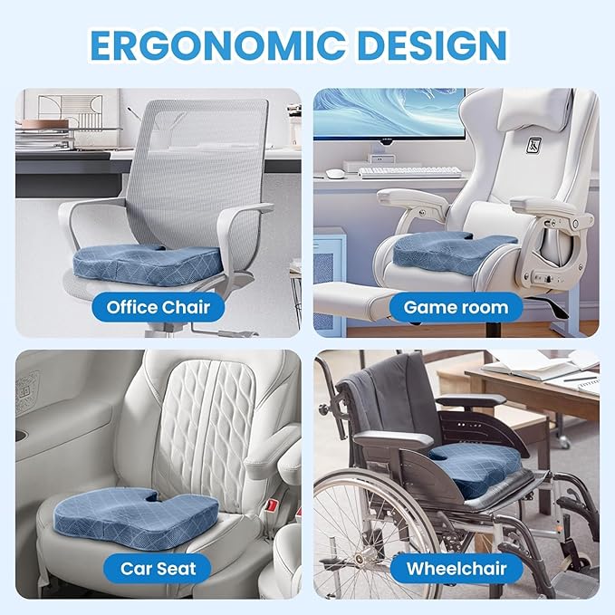Memory Foam Office Chair Seat Cushion - Light Blue, XX-Large | for Car Seat, Airplane, Desk Chair - Sciatica & Hip & Coccyx Pain Relief Cushion for Long Sitting Office Workers, Car Drivers - Image 5