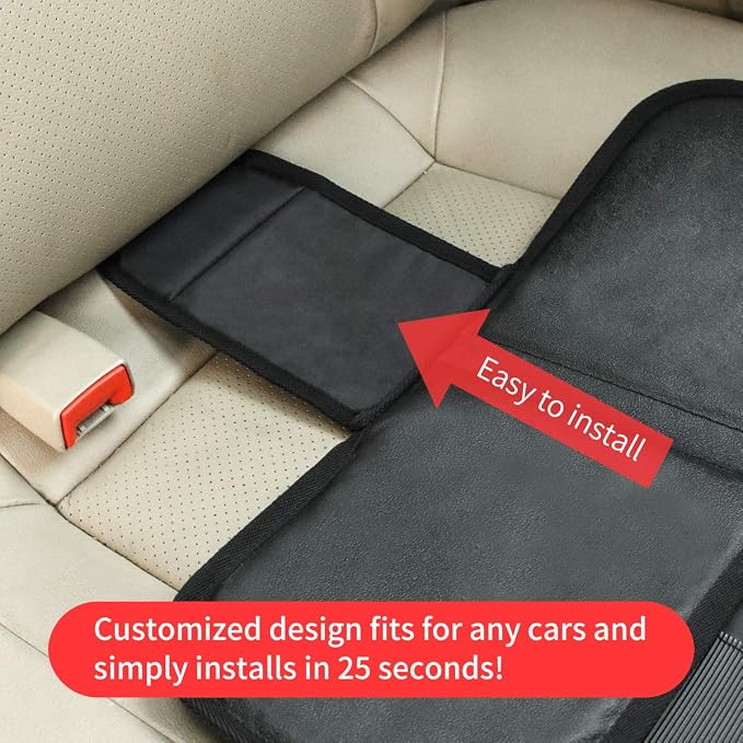 Kaiphy Car Seat Protector - Seat Protection Mat - Thick Padding - Durable, Waterproof Fabric, Leather Reinforced Corners & 3 Pockets for Handy Storage (2 Pack) Gray - Image 5