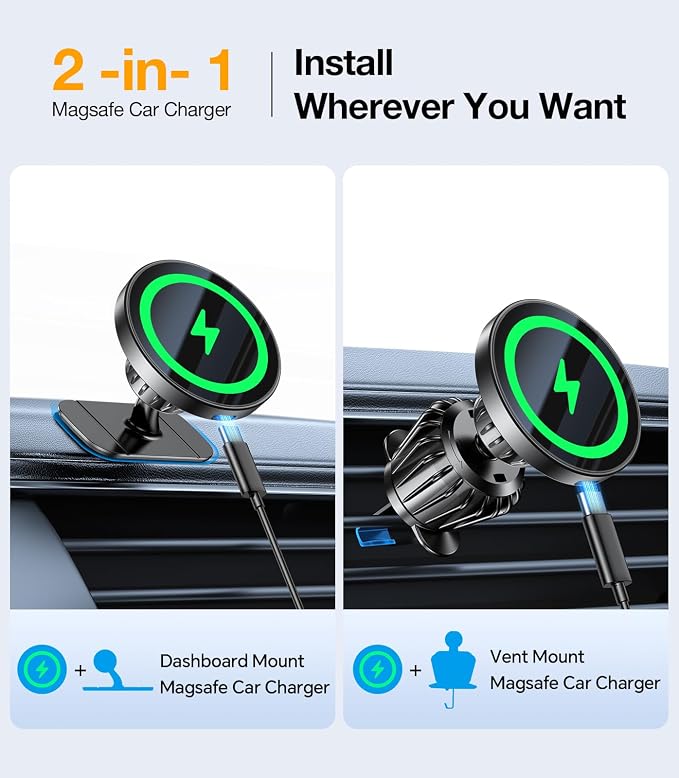 for MagSafe Car Mount Charger【Stronger Magnet】 iPhone Magnetic Wireless Car Charger【Dashboard+Vent】for Magsafe Car Charger Cell Phone Car Mount for iPhone 16 Pro Max 15 14 13 12 MagSafe Cases - Image 2