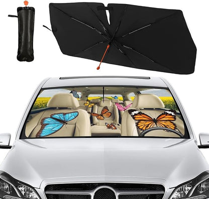 Butterfly Car Windshield Sunshade Umbrella Butterfly Sun Shade Umbrella for Car Foldable Windshield Umbrella Block UV Rays Heat Keep Vehicle Cool for Cars SUV 57"x30" - Image 2