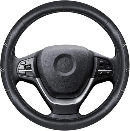 Elantrip Sport Leather Steering Wheel Cover 14 1/2 inch to 15 inch Universal, Padded Soft Grip Breathable for Car Truck SUV Jeep, Anti Slip Odorless Black - Image 2