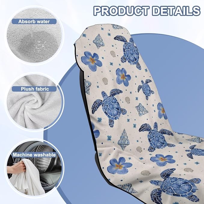 Sea Turtle Print Towel Seat Cover for Car Flower Print Automotive Seat Covers Multi-Purpose Absorbent Microfiber Towels with Storage Bag, 60 x 33 Inch, Machine Washable - Image 6