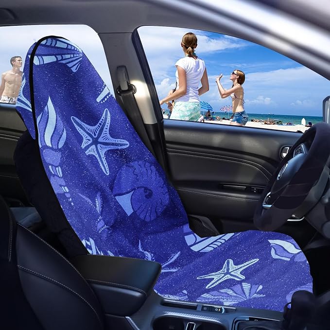 Car Seat Covers 1 Pack Waterproof Towel Car Seat Cover Universal Fit for Most Trucks SUV Fitness Athletes Pets Gym and Water Sport,Conch Shells Starfish - Image 2