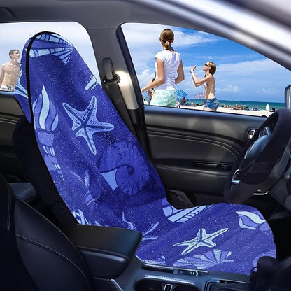 Car Seat Covers 1 Pack Waterproof Towel Car Seat Cover Universal Fit for Most Trucks SUV Fitness Athletes Pets Gym and Water Sport,Conch Shells Starfish - Image 2