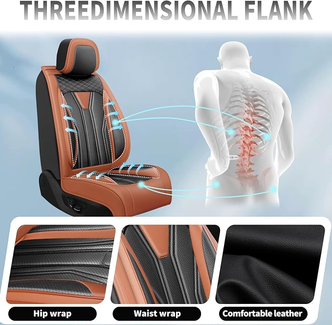 Fit Rogue Car Seat Covers Compatible with Nissan Rogue 2014-2026 - Full Set Premium Leather Waterproof Breathable，All-Weather Seat Cushion Protecto & Airbag Compatible (Full Set Brown & Black) - Image 7