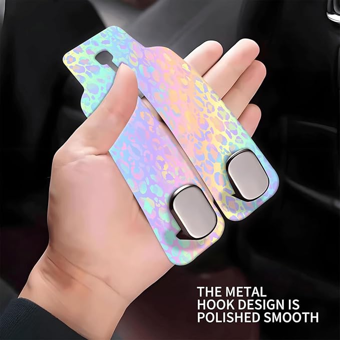 Car Seat Headrest Hook, Universal Leather Cute Hanger Holder Hook, Storage Organizer Interior Accessories for Purse Bags Handbag Colorful Cute Leopard - Image 4