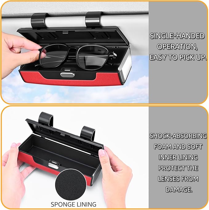Car Sunglasses Holder for Sun Visor, Button Leather Eyeglass Hanger and Interior Storage Box - Image 2