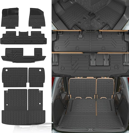 Rongtaod Floor Mats Full Set (7 PCS) for 2022-2026 Nissan Pathfinder | 7&8 Seats Cargo Mat Trunk Mat Cargo Liner 2nd & 3rd Row Kick Mats All Weather 2024 Pathfinder Accessories by Rongtaod