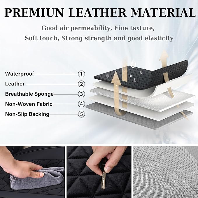 Coverado Car Seat Covers Full Set, Leather RAM 1500 Seat Covers Protectors Compatible with 2002-2026 Dodge RAM 1500 2500 3500 Crew Double Mega Quad Cab with Flat Bench, Black - Image 7