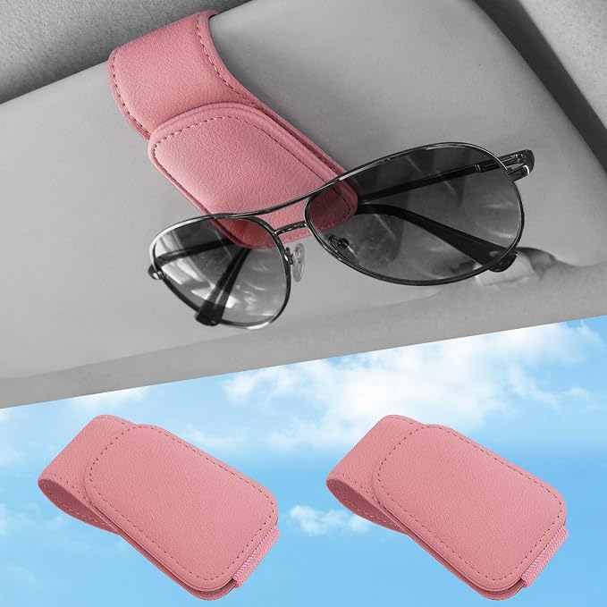 TCJJ Sunglasses Holders for Car Visor,Car Magnetic Glasses Holder Leather Sunglasses Clip and Ticket Card Clip Suitable for Car Interior Visor and Different Size Eyeglasses(Pink/2) by TCJJ