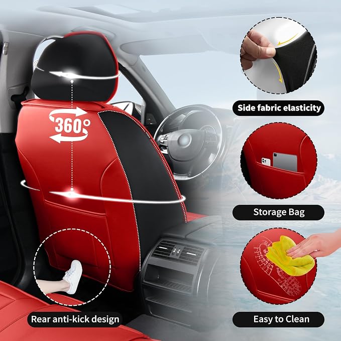 Fit Land Cruiser Premium Leather Car Seat Covers for Toyota Land Cruiser 2000-2025 2026 - Waterproof，Breathable，All-Weather Seat Cushion Protecto & Airbag Compatible, 2 Front Seat Red&Black - Image 4