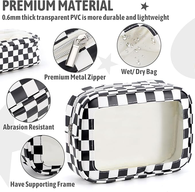 YOPCDJ 3PCS Clear Toiletry Bag,TSA Approved Travel Makeup Pouch with Zipper for Cosmetics and Toiletries，Diaper Bag Organizer Pouch Set,Women's Purse Organizer and Clear Car Bag - Image 4