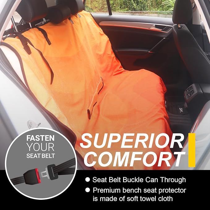 Back Seat Cover for Car Trucks Van SUV Jeep,Waterproof Rear Bench Towel Seat Covers for Dogs and Kids,Automotive Backseat Protector (Orange) - Image 4