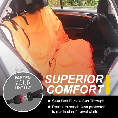 Back Seat Cover for Car Trucks Van SUV Jeep,Waterproof Rear Bench Towel Seat Covers for Dogs and Kids,Automotive Backseat Protector (Orange) - Image 4