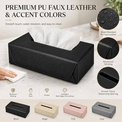 Car Tissue Holder with Magnetic & Strap Mount, Black, 1 Pack | PU Faux Leather, For Sun Visor, Seat Back, Console, Refrigerator, Fits Standard Tissue Packs - Image 8