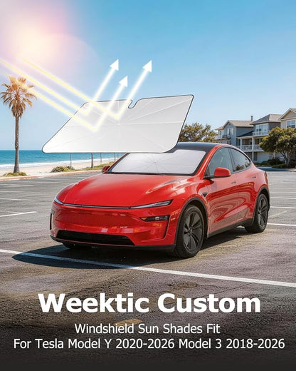 Weektic Windshield Sun Shade Umbrella for Model 3/ Model Y 2018-2026, Double Thickened Ice Crystal Coating, Sun & Heat Protection, Keep Vehicle Cool & Protect Interior - Image 7