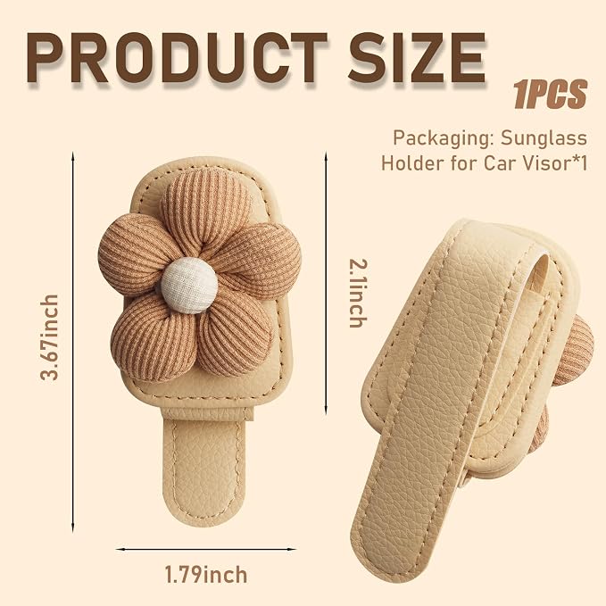 Flower Magnetic Sunglass Holder for Car Visor Fits Women (Brown) | Anti-Scratch Car Sunglass Holder Clip for Multiple Sizes of Glasses,Tool-Free Sunglasses Clip for Car Visor as Gifts - Image 2
